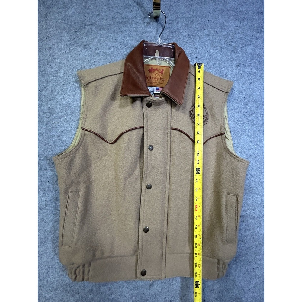 Schaefer Outfitter Vest Wool Leather Collar Men's Small Made in USA Branded - Picture 11 of 16